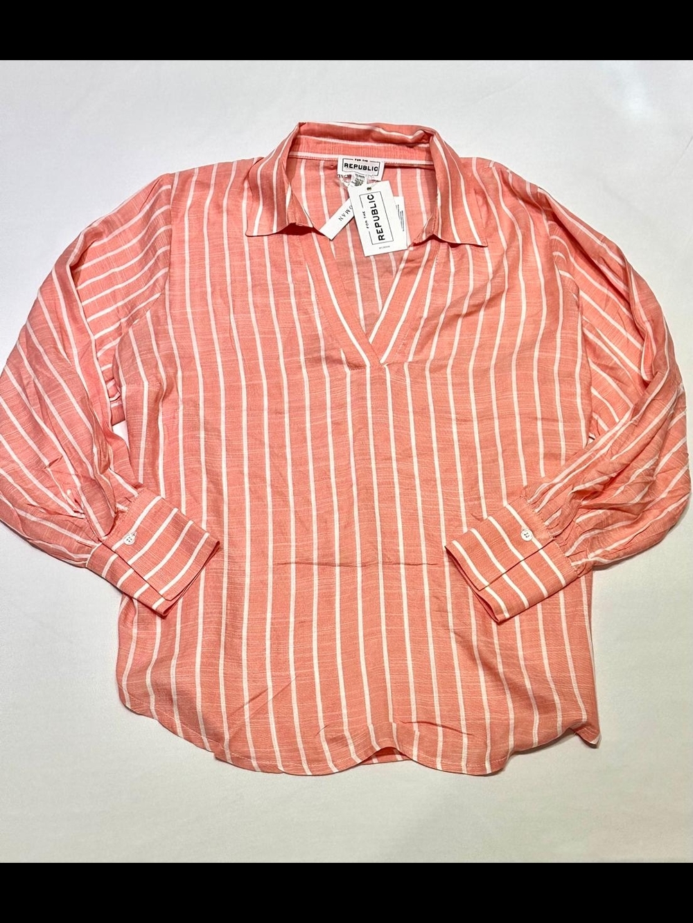 NWT for The Republic Orange and White Striped V-Neck Blouse